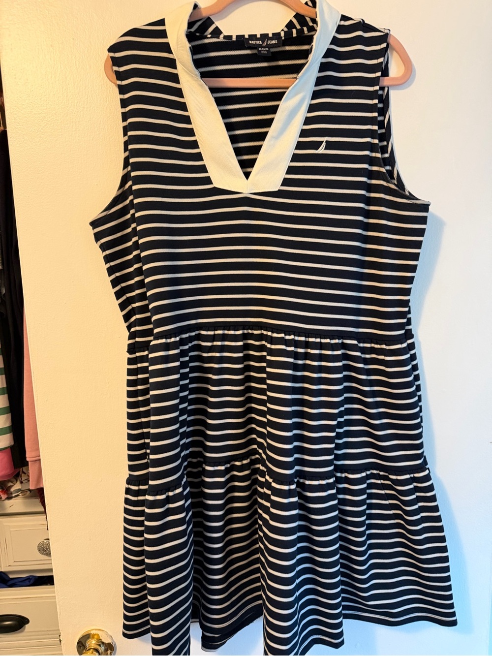 Nautica Navy & White Striped V-Neck Polo Dress
